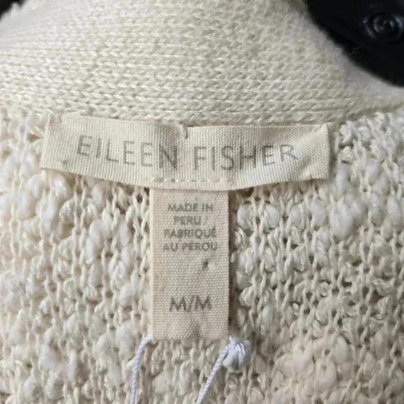 Eileen Fisher Loop Knit Cotton Open Cardigan Off-White Size M #072 - Picture 5 of 7